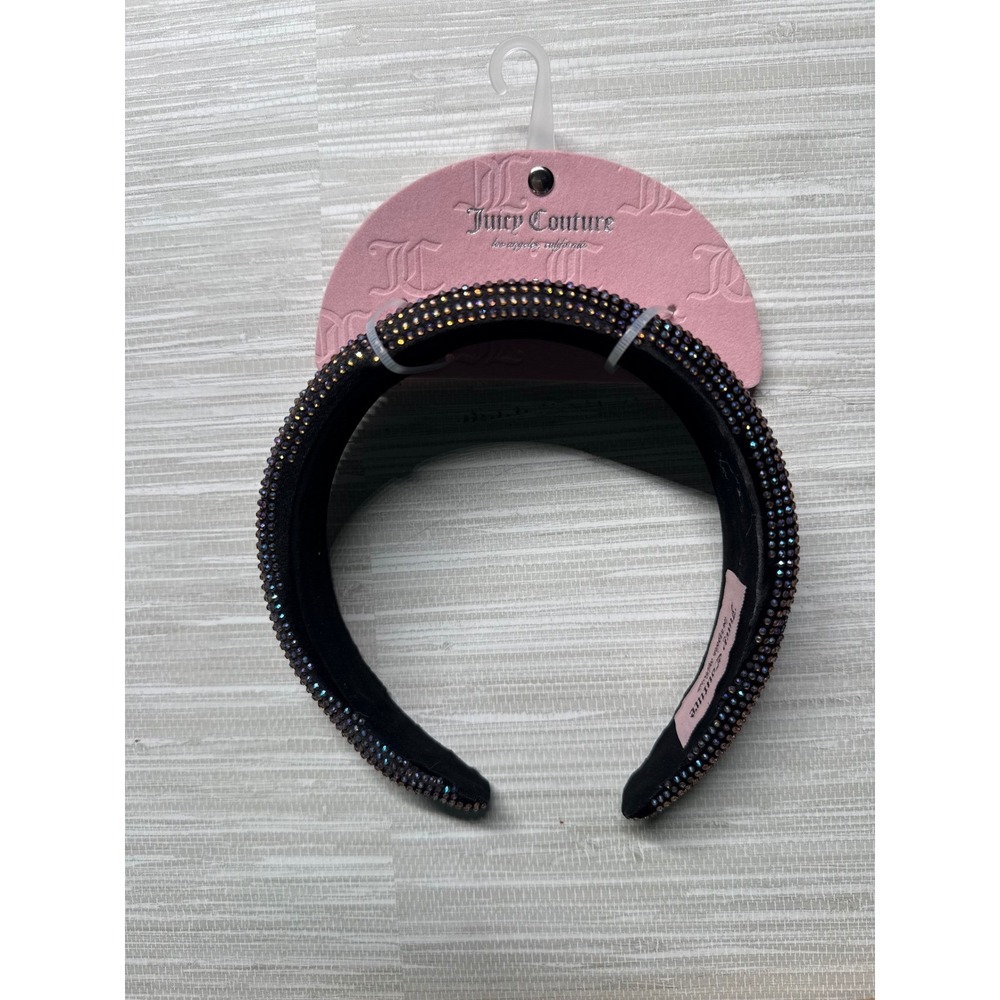 Juicy Couture Rhinestone Padded‎ Headband Black Velvet Iridescent AB Crystal Y2K